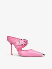 Alexander McQueen Belt embellished pointed toe leather mules at Selfridges