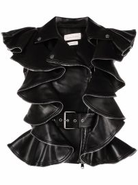 Alexander McQueen Belted Ruffled Leather Jacket - at Farfetch