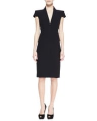 Alexander McQueen Cap-Sleeve Deep V-Neck Dress Black at Neiman Marcus