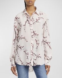 Alexander McQueen Cherry Blossom Print Button-Front Blouse at Neiman Marcus