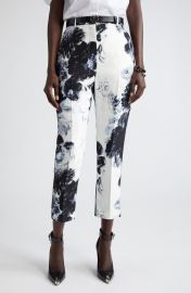 Alexander McQueen Chiaroscuro Floral High Waist Cady Cigarette Trousers at Nordstrom