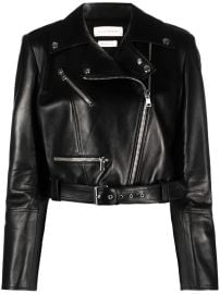Alexander McQueen Cropped Leather Biker Jacket Black at Farfetch