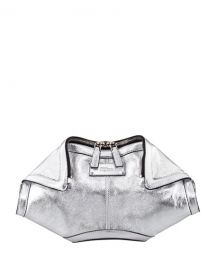 Alexander McQueen De-Manta Metallic Leather Clutch Bag  Silver at Neiman Marcus