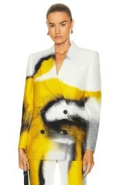 Alexander McQueen Double Breasted Boxy Jacket in White and Acid Yellow at FWRD