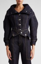 Alexander McQueen Funnel Neck Denim Jacket at Nordstrom