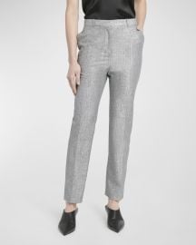 Alexander McQueen High Waisted Cropped Metallic Trousers at Neiman Marcus