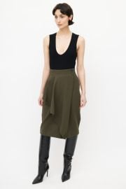 Alexander McQueen Khaki Green Drape Wrap Skirt VSP Consignment at VSP Consignment