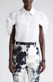 Alexander McQueen Knotted Sleeve Cotton Poplin Button Up Shirt at Nordstrom