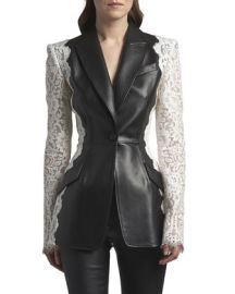 Alexander McQueen Leather Jacket with Lace Sleeves at Neiman Marcus