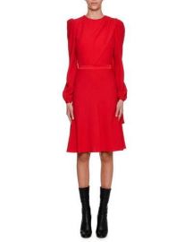 Alexander McQueen Long-Sleeve Crepe Draped-Bodice Dress  Scarlet at Neiman Marcus