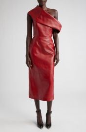 Alexander McQueen One-Shoulder Draped Leather Midi Dress at Nordstrom