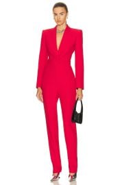 Alexander McQueen Open back wool crepe straight leg jumpsuit at Forward