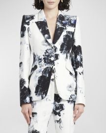 Alexander McQueen Peak Shoulder X-Ray Floral Print Blazer Jacket at Neiman Marcus