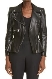 Alexander McQueen Peplum Leather Moto Jacket at Nordstrom