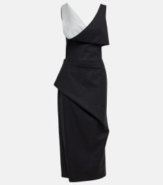 Alexander McQueen Pinstripe Draped Wool Midi Dress at Mytheresa