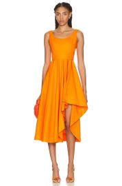 Alexander McQueen Poplin Midi Dress with Asymmetric Ruffle Slit at Forward