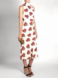 Alexander McQueen Poppy-print ruffled-back high-neck crepe dress at Matches