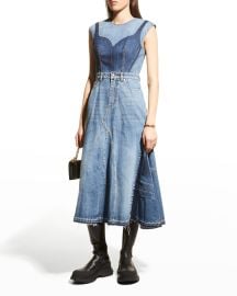 Alexander McQueen Reconstructed Denim Midi Dress at Neiman Marcus