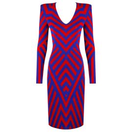 Alexander McQueen Resort 2010 Red Blue Geometric Stripe Op Art Long Sleeve Dress at 1st Dibs