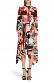 Alexander McQueen Rose Print Silk Asymmetrical Long Sleeve Dress   Nordstrom at Nordstrom