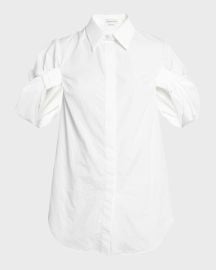 Alexander McQueen Ruched Puff-Sleeve Button-Front Blouse at Neiman Marcus