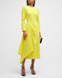 Alexander McQueen Side Drape Long-Sleeve Midi Dress at Neiman Marcus