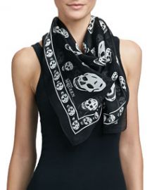 Alexander McQueen Skull-Print Silk Chiffon Scarf BlackIvory at Neiman Marcus