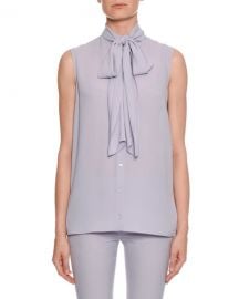 Alexander McQueen Sleeveless Bow-Neck Button-Front Blouse at Neiman Marcus