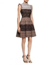 Alexander McQueen Sleeveless Fit-and-Flare Python Dress BrownMulti at Neiman Marcus