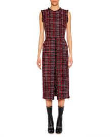 Alexander McQueen Sleeveless Tweed Slit-Front Midi Pencil Dress at Neiman Marcus