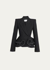 Alexander McQueen Wool Peplum Blazer Jacket with Zipper Detail - at Bergdorf Goodman