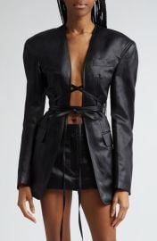 Alexander Wang Belt Strapped Open Front Linen Blend Blazer at Nordstrom