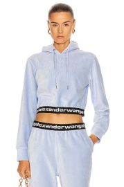 Alexander Wang Corduroy Logo Elastic Cropped Long Sleeve Hoodie in Xenon Blue FWRD at FWRD