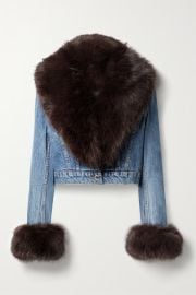 Alexander Wang Cropped faux fur trimmed denim jacket at Net a Porter