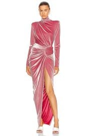 Alexandre Vauthier Mock Neck Velvet Ruched Gown in Quartz  FWRD at Forward