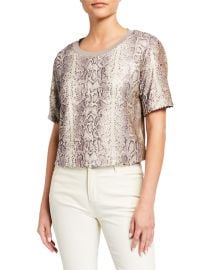 Alexi Sequined Snake-Print Cropped Tee at Last Call