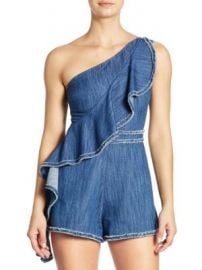 Alexis - Blakely Ruffled One-Shoulder Denim Romper at Saks Fifth Avenue