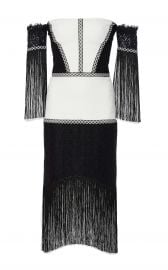 Alexis Antoinette Embroidered Fringed Midi Dress  Black White at Neiman Marcus