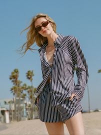 Alexis Cotton Angled Yoke Striped Shirt MarineSummer White French Connection US at French Connection