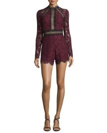 Alexis Eva Long-Sleeve Lace Romper  Plum at Neiman Marcus