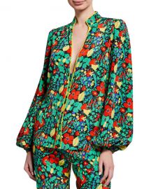 Alexis Minu Plunging Floral-Print Blouson-Sleeve Top at Neiman Marcus