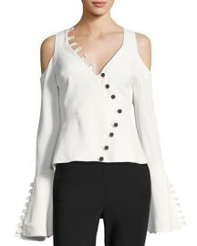 Alexis Noere Bell-Sleeve V-Neck Top with Button Trim at Neiman Marcus