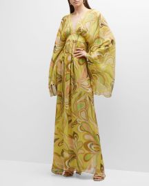 Alexis Sydney Bell-Sleeve Silk Empire Maxi Dress at Neiman Marcus