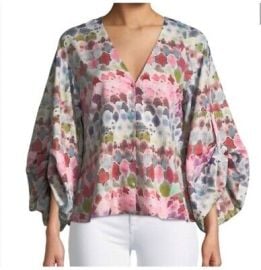 Alexis Top Blouse Womens XL Charlie V Neck Watercolor Print Silk Crepe Multicolo eBay at eBay