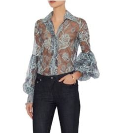 Alexis Tops Alexis Julian Blue Sheer Lace Button Down Balloon Sleeve Top Blouse S Poshmark at Poshmark