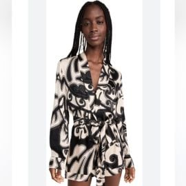 Alexis Tops Alexis Kaiden Belted Printed Romper In Black Poshmark at Poshmark