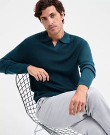 Alfani Long Sleeve Textured Merino Polo Sweater at Macys