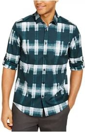 Alfani Mens Shirt Small Roll Tab Sleeve Plaid Button Up Green S at  Mens Clothing store at Amazon