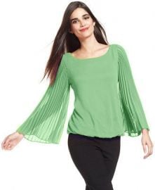 Alfani Petite Pleat-Sleeve Blouson Top in green at Macys