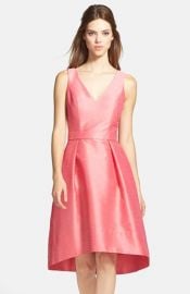 Alfred Sung Satin HighLow Fit andamp Flare Dress in Papaya at Nordstrom